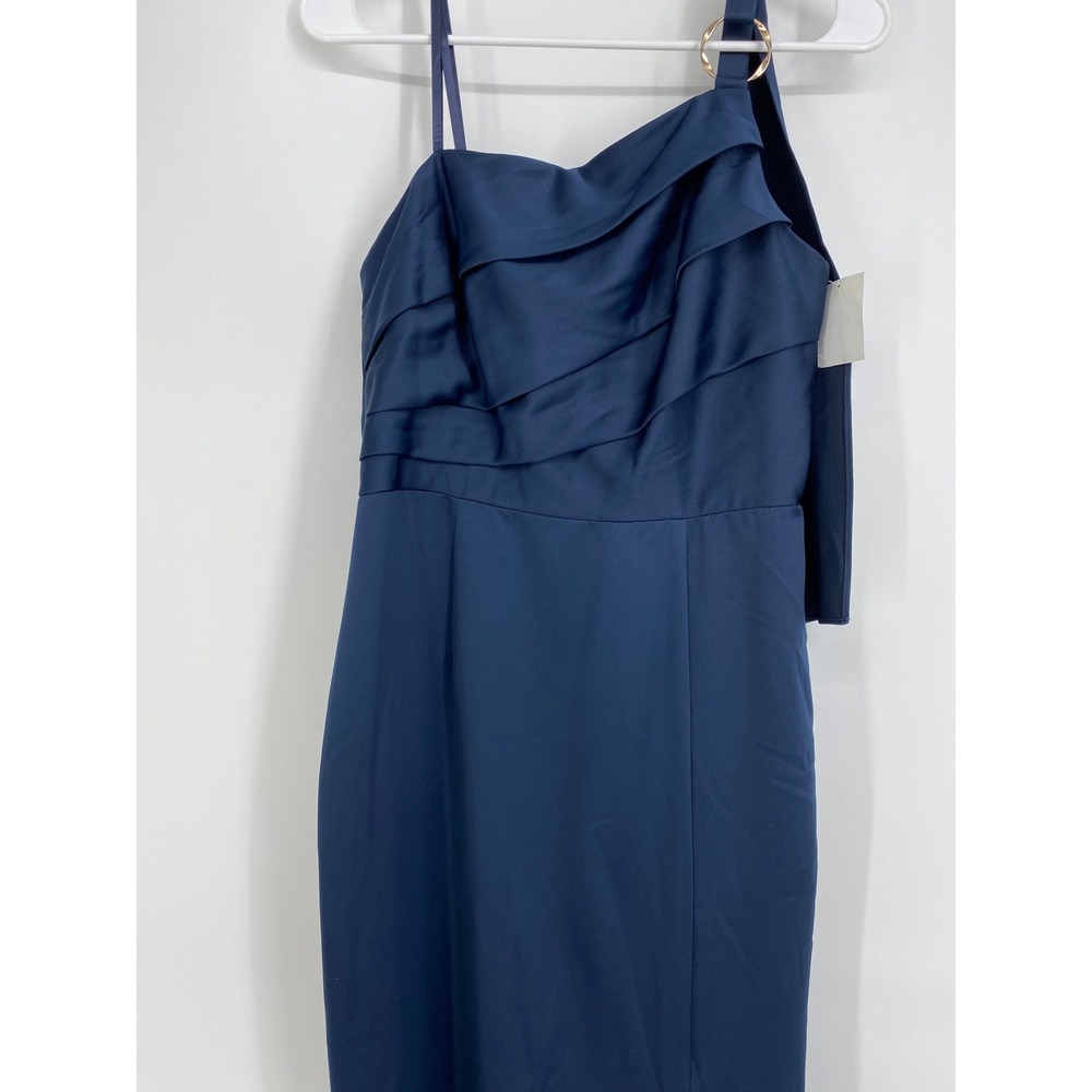 Adrianna‎ Papell One Shoulder Satin Crepe Dress Blue Size 6 - Picture 2 of 9